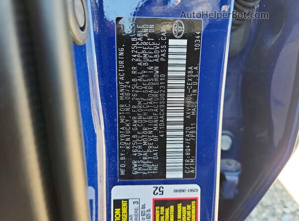 4T1DAACK9SU023110 2025 TOYOTA CAMRY Blue VIN կոդի պիտակի տեսք