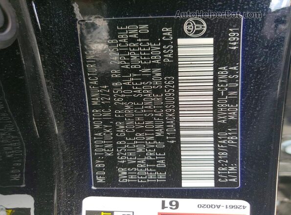 4T1DAACK9SU095263 2025 TOYOTA CAMRY Black Շարժիչի բաժամունքի տեսք