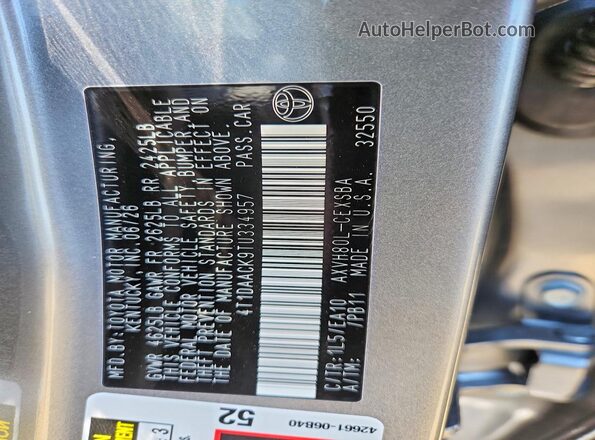 4T1DAACK9TU334957 2026 TOYOTA CAMRY Silver VIN კოდის სტიკერის ხედი