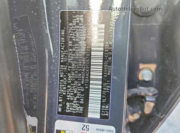 4T1DAACK9TU670771 2026 TOYOTA CAMRY Gray Vista del compartimento del motor