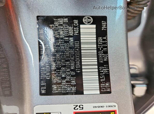 4T1DAACKXSU543803 2025 TOYOTA CAMRY Silver Vista del compartimento del motor