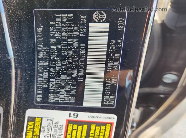 4T1DAACKXTU266040 2026 TOYOTA CAMRY Черный Вид подкапотного пространства