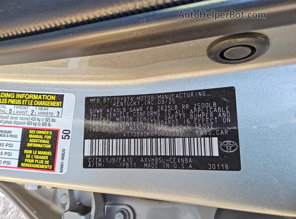 4T1DBADK0TU037099 2026 TOYOTA CAMRY Silver Շարժիչի բաժամունքի տեսք
