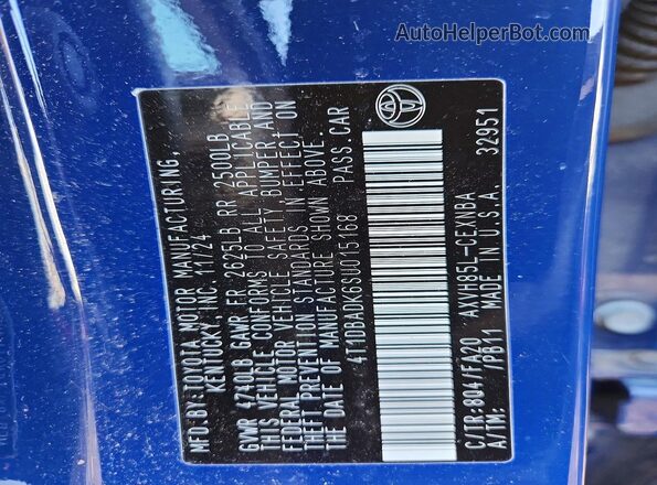 4T1DBADK6SU015168 2025 TOYOTA CAMRY Blue VIN կոդի պիտակի տեսք