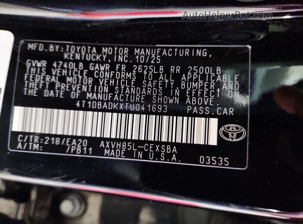 4T1DBADKXTU041693 2026 TOYOTA CAMRY Black Вид наклейки з VIN-кодом