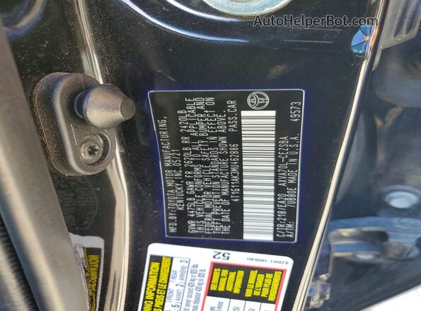 4T1G11AK3MU462886 2021 TOYOTA CAMRY Black Vista de la etiqueta del VIN