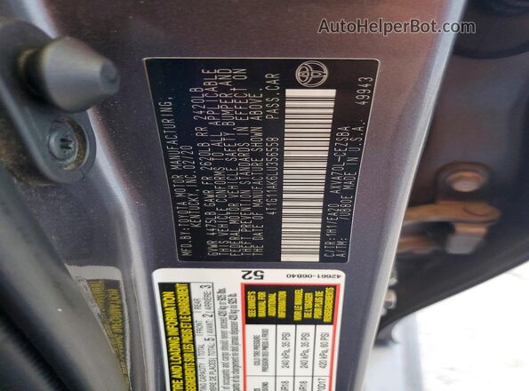 4T1G11AK6LU356558 2020 TOYOTA CAMRY Серый Вид подкапотного пространства