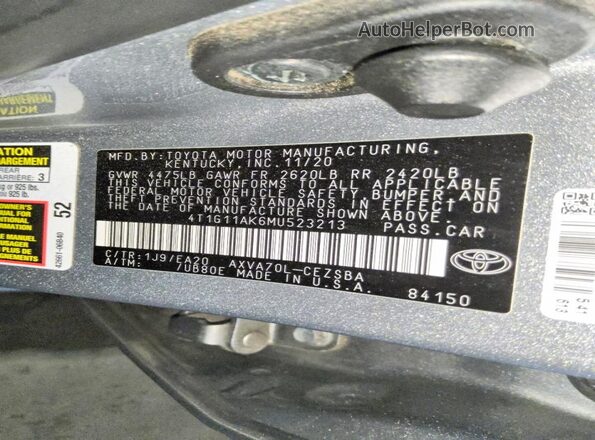 4T1G11AK6MU523213 2021 TOYOTA CAMRY Silver Vista del compartimento del motor