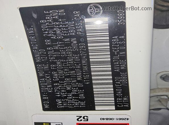 4T1G11AKXMU427293 2021 TOYOTA CAMRY Белый Вид подкапотного пространства