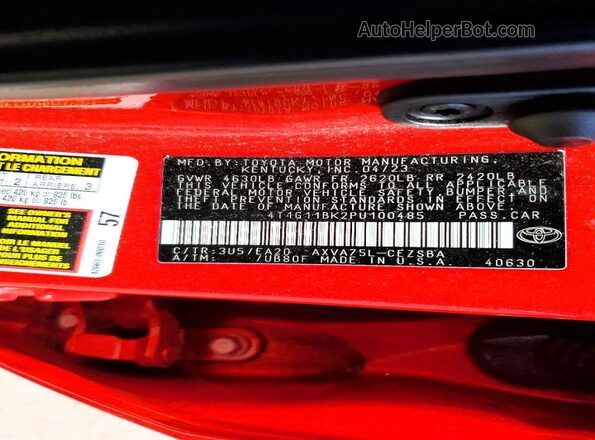 4T1G11BK2PU100485 2023 TOYOTA CAMRY Red Շարժիչի բաժամունքի տեսք