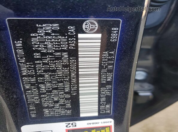 4T1G31AKXMU560291 2021 TOYOTA CAMRY Charcoal Vista del compartimento del motor