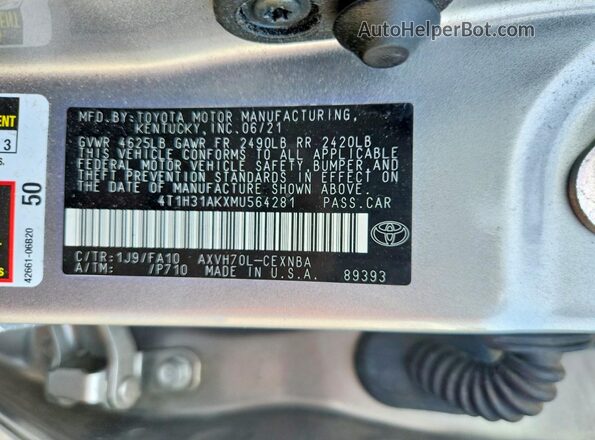 4T1H31AKXMU564281 2021 TOYOTA CAMRY Silver Widok komory silnika