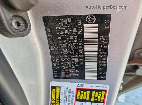 4T1T11BK4MU042843 2021 TOYOTA CAMRY Silver Вид підкапотного простору