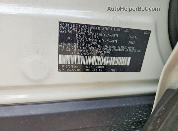 4T3B6RFV2NU087952 2022 TOYOTA RAV4 White Vista interior de 360 grados