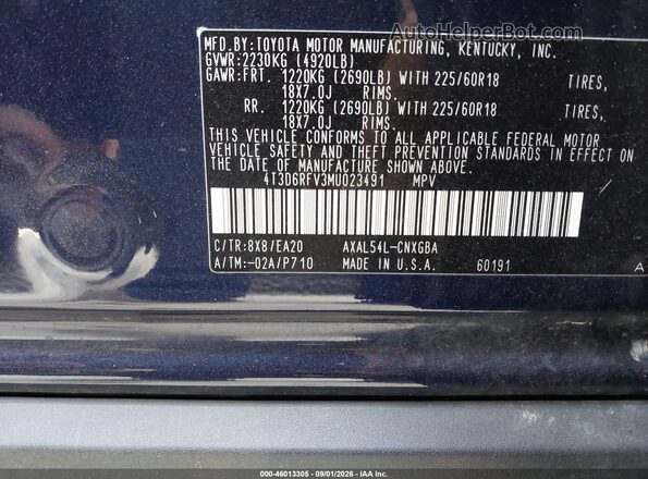 4T3D6RFV3MU023491 2021 TOYOTA RAV4 HYBRID Blue Engine compartment view