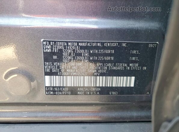 4T3D6RFV9MU053627 2021 TOYOTA RAV4 Charcoal 360 interior view