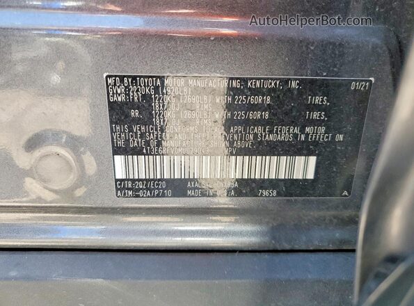 4T3E6RFV0MU029043 2021 TOYOTA RAV4 Gray Widok naklejki z numerem VIN
