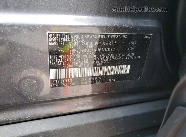 4T3MWRFV9NU063883 2022 TOYOTA RAV4 Серый Вид наклейки с VIN-кодом