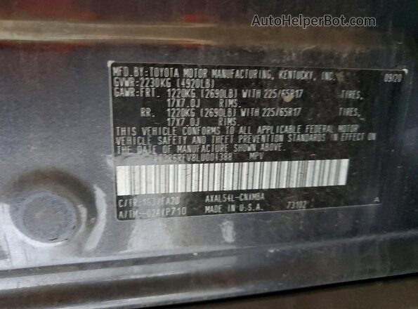 4T3R6RFV8LU004388 2020 TOYOTA RAV4 Gray ძრავის განყოფილების ხედი