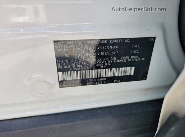 4T3RWRFV0MU042103 2021 TOYOTA RAV4 White Vista de la etiqueta del VIN