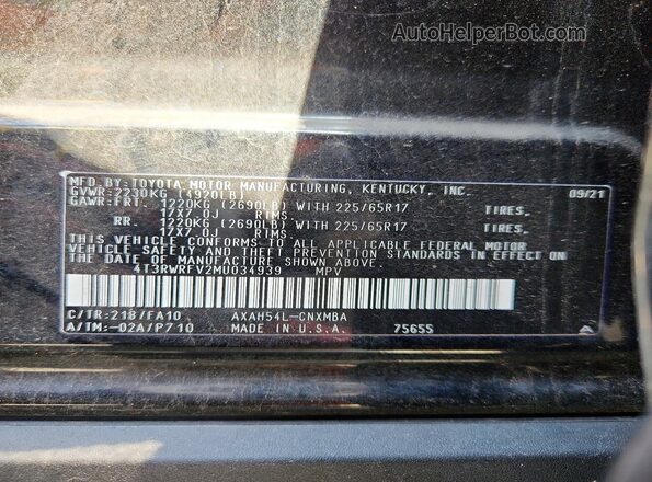 4T3RWRFV2MU034939 2021 TOYOTA RAV4 Black VIN sticker view