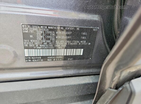 4T3RWRFV5RU114002 2024 TOYOTA RAV4 Gray VIN կոդի պիտակի տեսք