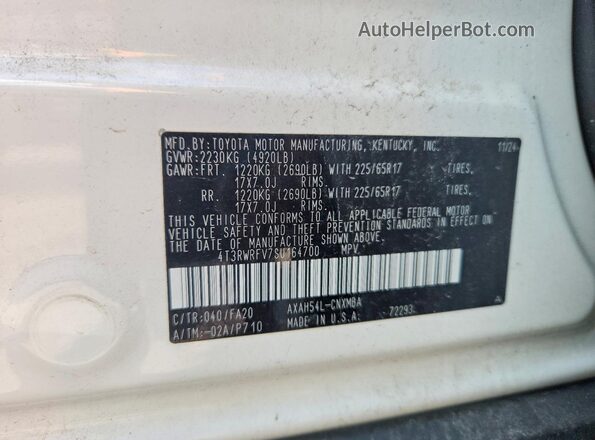 4T3RWRFV7SU164700 2025 TOYOTA RAV4 White Widok wnętrza 360 stopni