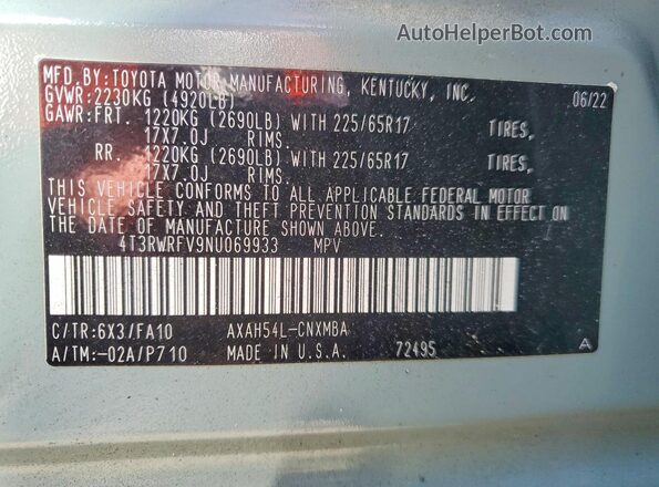 4T3RWRFV9NU069933 2022 TOYOTA RAV4 Gray 360 interior view