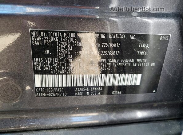4T3RWRFVXSU171284 2025 TOYOTA RAV4 Gray Vista de la etiqueta del VIN
