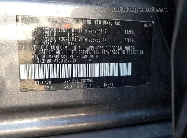 4T3RWRFVXSU187713 2025 TOYOTA RAV4 Gray VIN sticker view