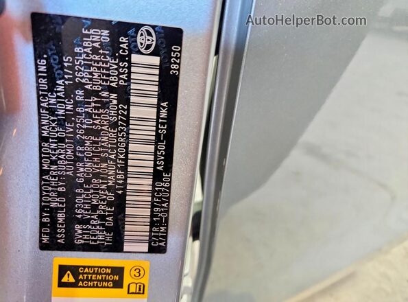 4T4BF1FK0GR537722 2016 TOYOTA CAMRY Silver VIN կոդի պիտակի տեսք