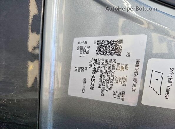 4W5KHNRL2RZ503360 2024 ACURA ZDX Серый Вид наклейки с VIN-кодом