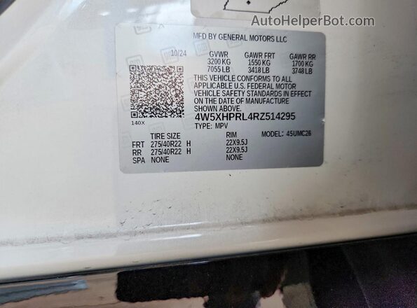 4W5XHPRL4RZ514295 2024 ACURA ZDX White Widok naklejki z numerem VIN