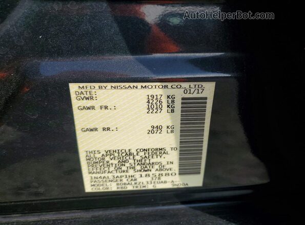 1N4AL3AP1HC185880 2017 NISSAN ALTIMA Black Widok naklejki z numerem VIN