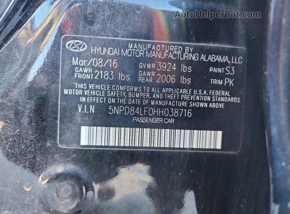 5NPD84LF0HH038716 2017 HYUNDAI ELANTRA Black VIN sticker view