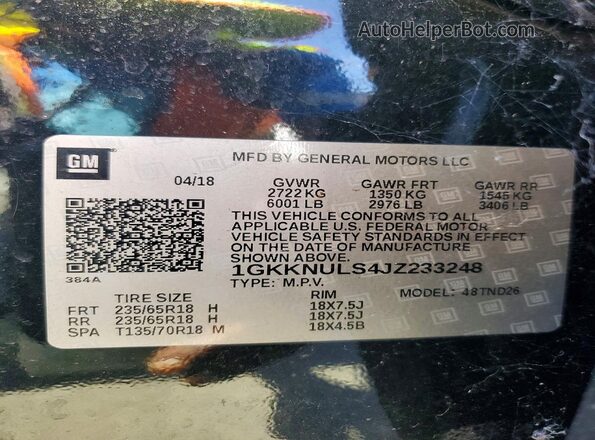 1GKKNULS4JZ233248 2018 GMC ACADIA Black 