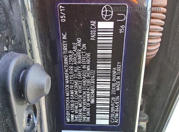 NMTKHMBX7JR014722 2018 TOYOTA C-HR Black Вид наклейки з VIN-кодом