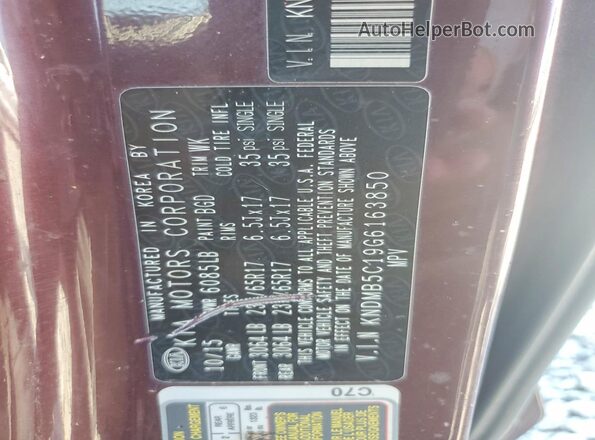 KNDMB5C19G6163850 2016 KIA SEDONA Maroon 360 interior view