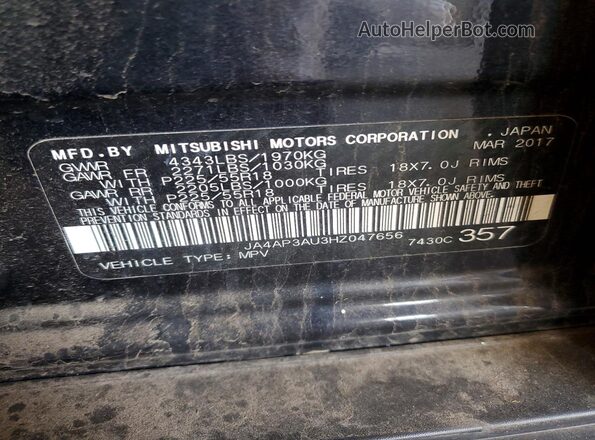 JA4AP3AU3HZ047656 2017 MITSUBISHI OUTLANDER Black Панорамний вид салону 360°