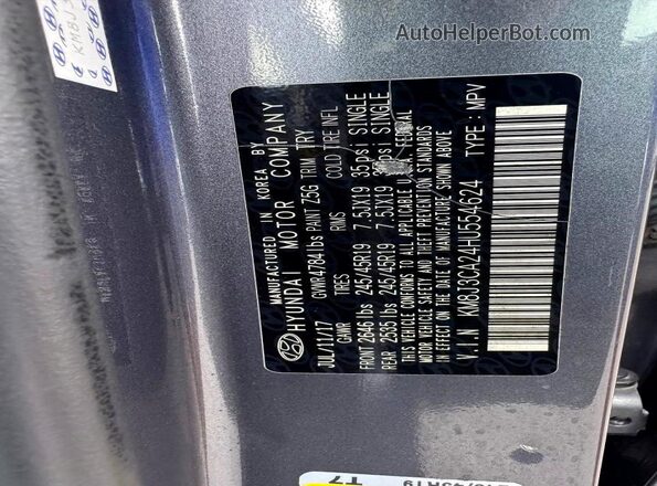 KM8J3CA24HU554624 2017 HYUNDAI TUCSON Black VIN sticker view