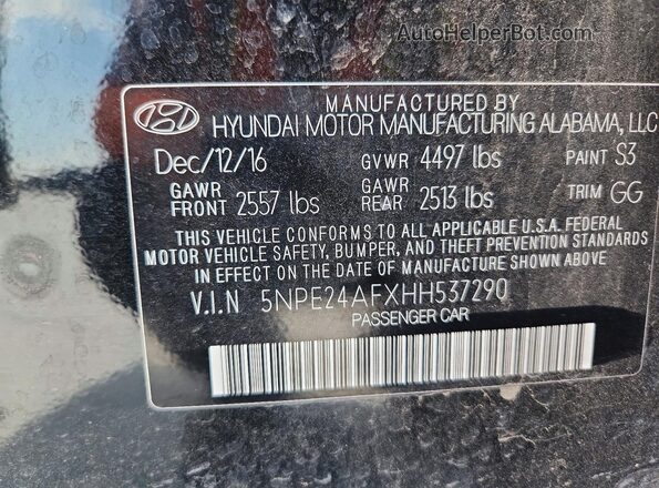5NPE24AFXHH537290 2017 HYUNDAI SONATA Black VIN კოდის სტიკერის ხედი