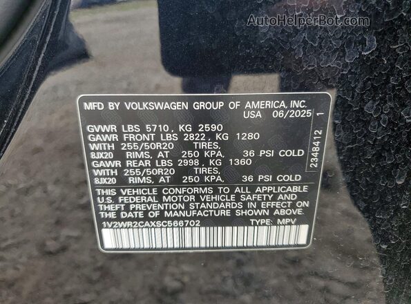 1V2WR2CAXSC566702 2025 VOLKSWAGEN ATLAS Black Vista de la etiqueta del VIN