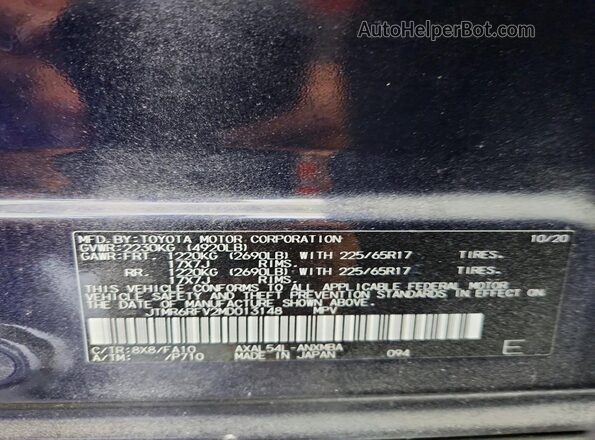JTMR6RFV2MD013148 2021 TOYOTA RAV4 Blue 360 interior view