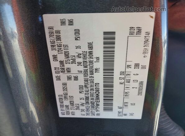 1FTFW1E58NKD65170 2022 FORD F150 Gray VIN sticker view