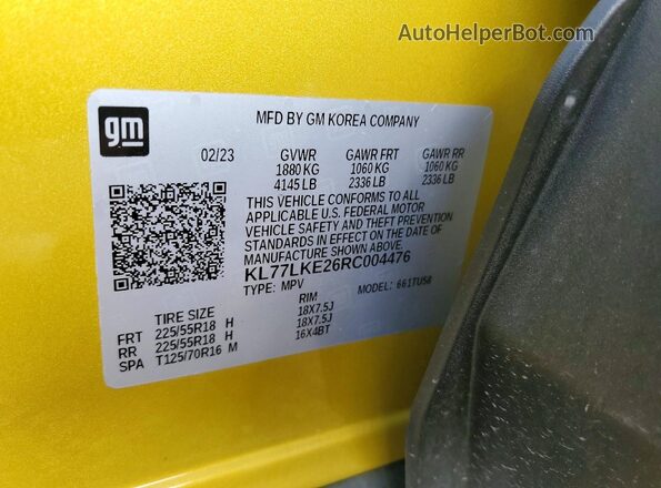 KL77LKE26RC004476 2024 CHEVROLET TRAX Желтый Панорамный вид салона 360°