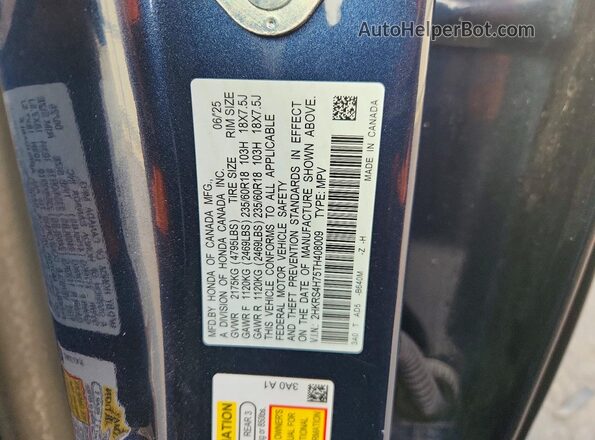 2HKRS4H75TH408009 2026 HONDA CR-V Blue Widok wnętrza 360 stopni