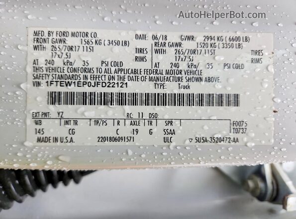 1FTEW1EP0JFD22121 2018 FORD F150 White 360 interior view