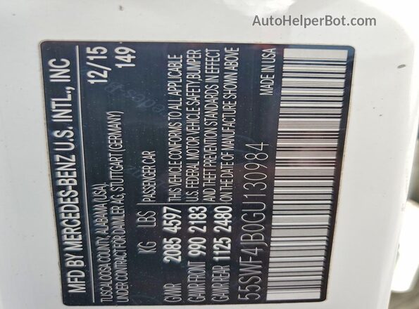 55SWF4JB0GU130984 2016 MERCEDES-BENZ C White Widok komory silnika