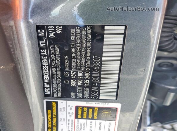 55SWF4JB0JU268807 2018 MERCEDES-BENZ C Gray Widok naklejki z numerem VIN