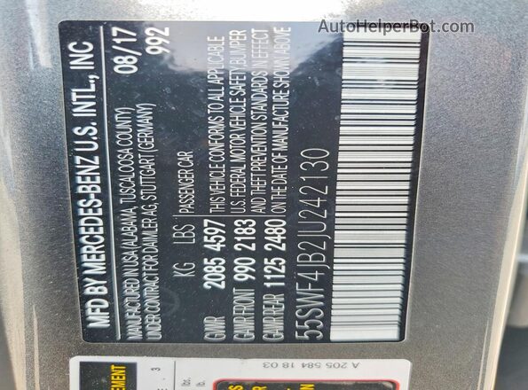 55SWF4JB2JU242130 2018 MERCEDES-BENZ C Gray Vista del compartimento del motor